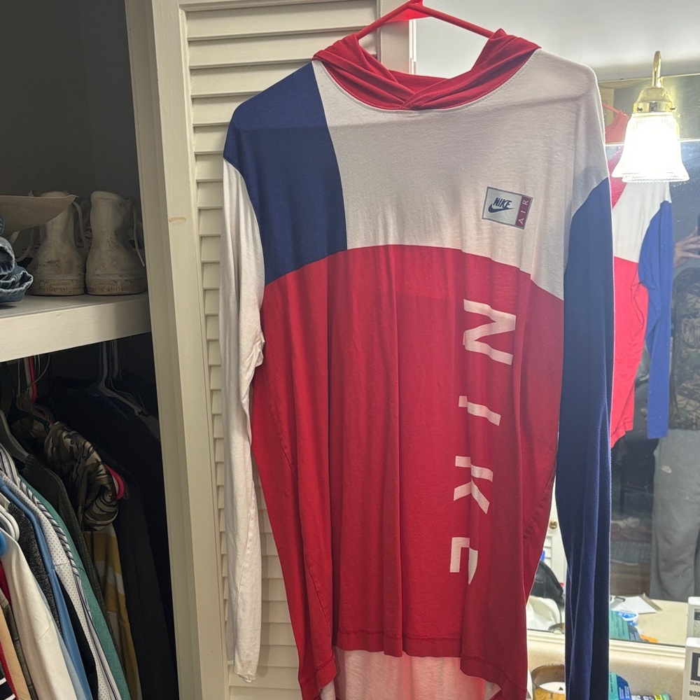 Nike Red and Blue Long Sleeve Shirt Hoodie